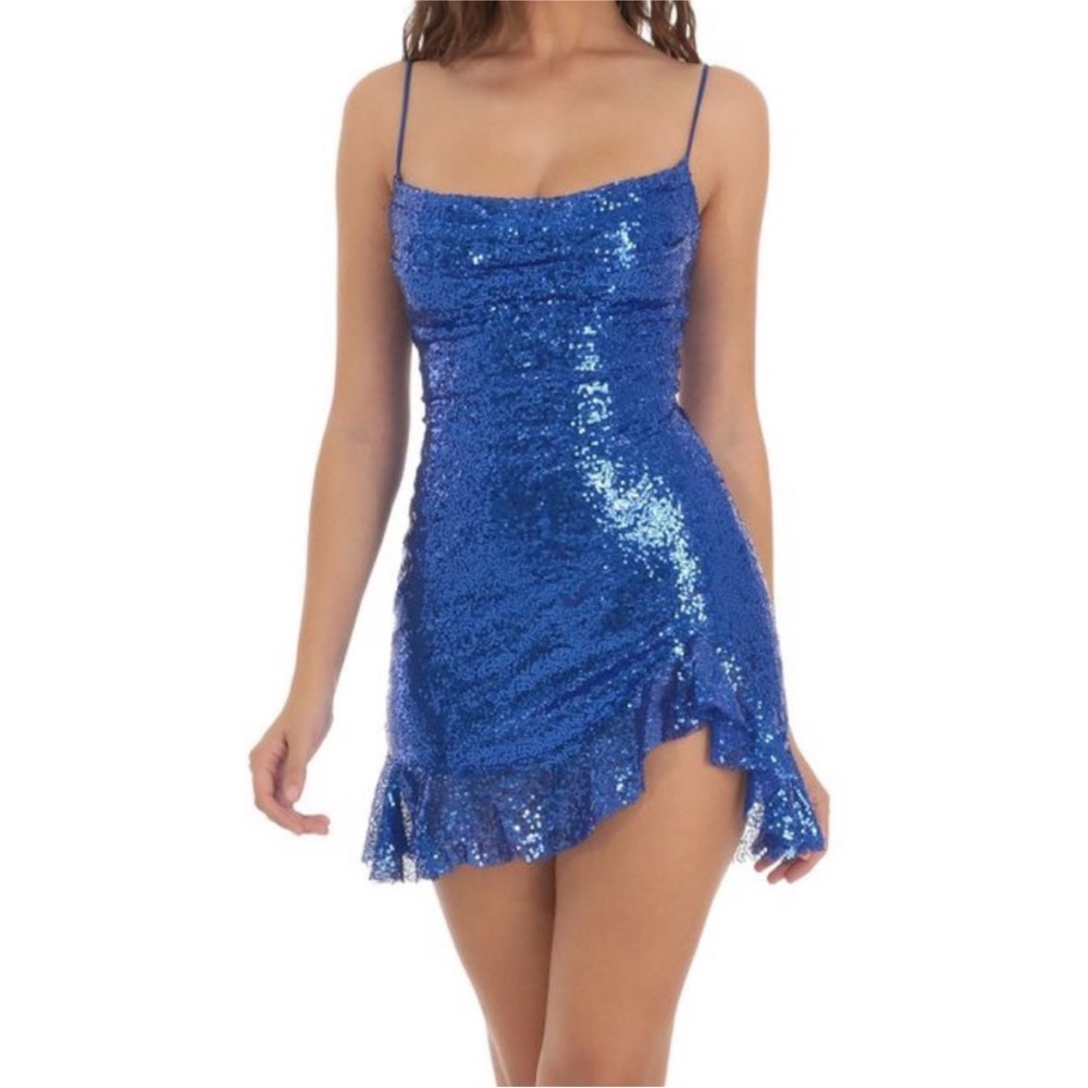 Lucy in the Sky Blue Sequin
Asymmetrical Mini Dress